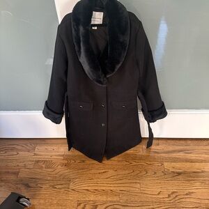 Janie and Jack Black Fur-Trimmed Trench Coat